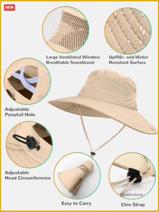 Sun Hat with Ponytail Hole UPF 50+ Waterproof Wide Brim Hiking Fishing Hat main image 5